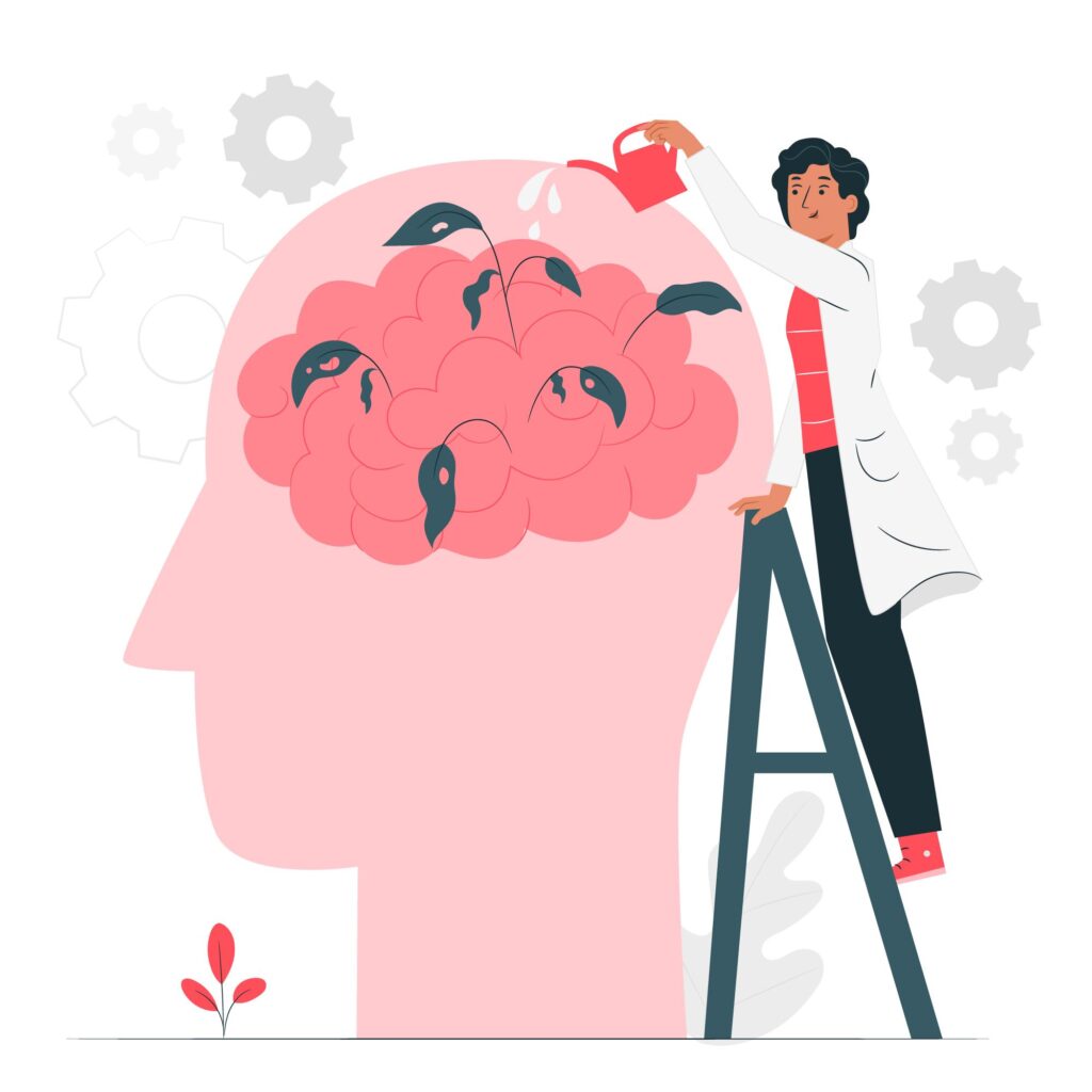 A woman watering a brain.