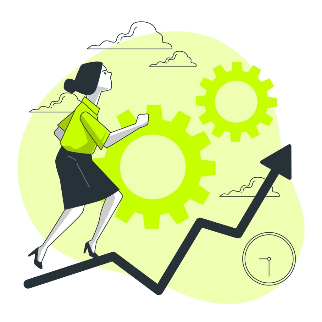 A woman running on rising a graph